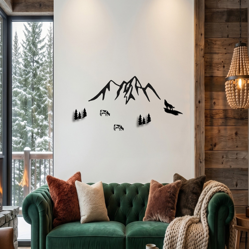 Décoration murale montagne en bois – Silhouette Montagnes